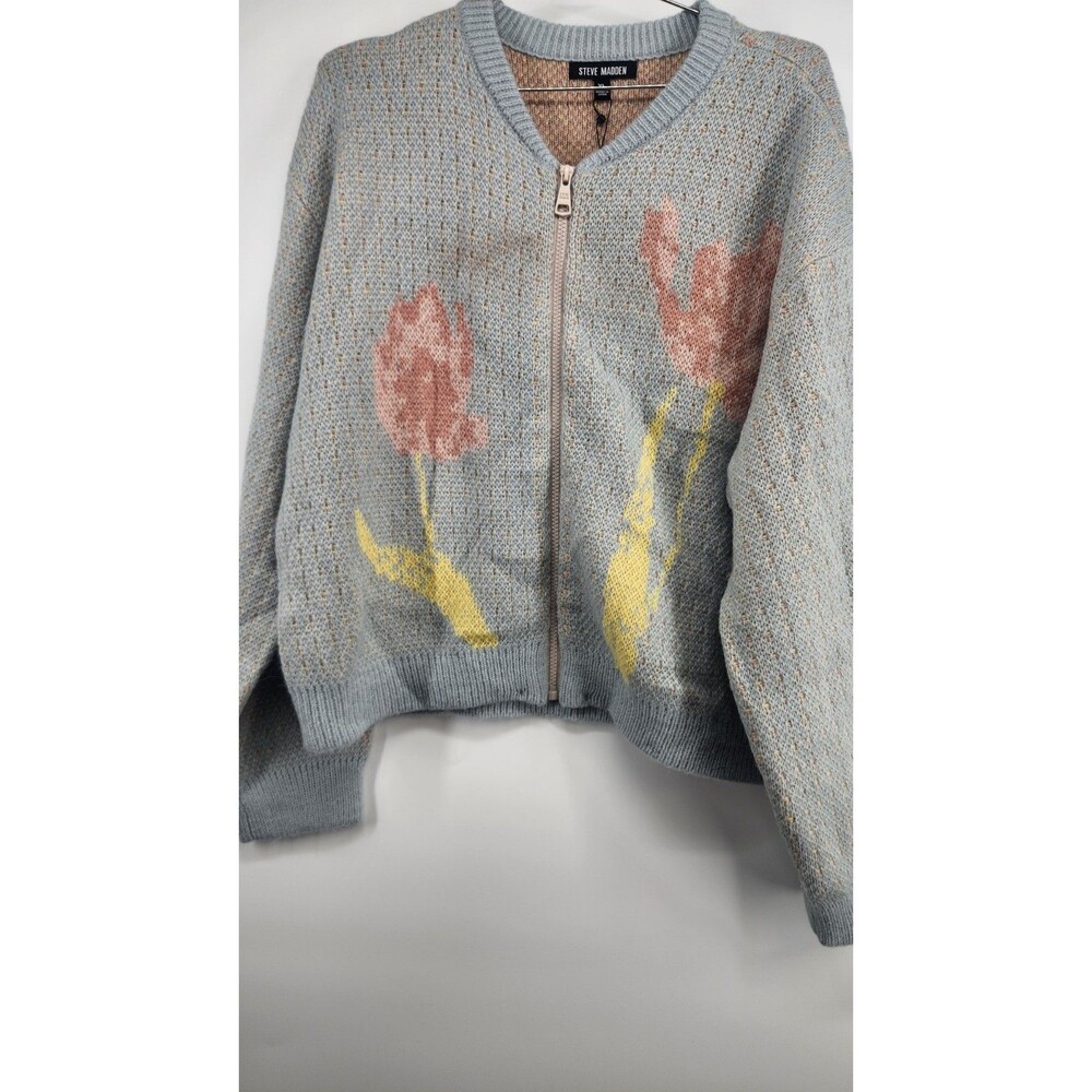 Steve Madden Women's XL Blue Floral Jena Sweater Jacket NWT
